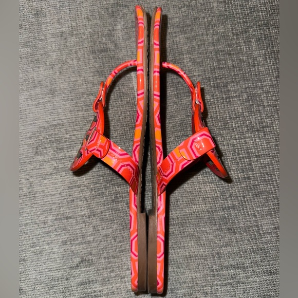 Tory Burch Miller Sandals Flip Flop Orange Coral Pink Octagon Patent Leather - Picture 7 of 10